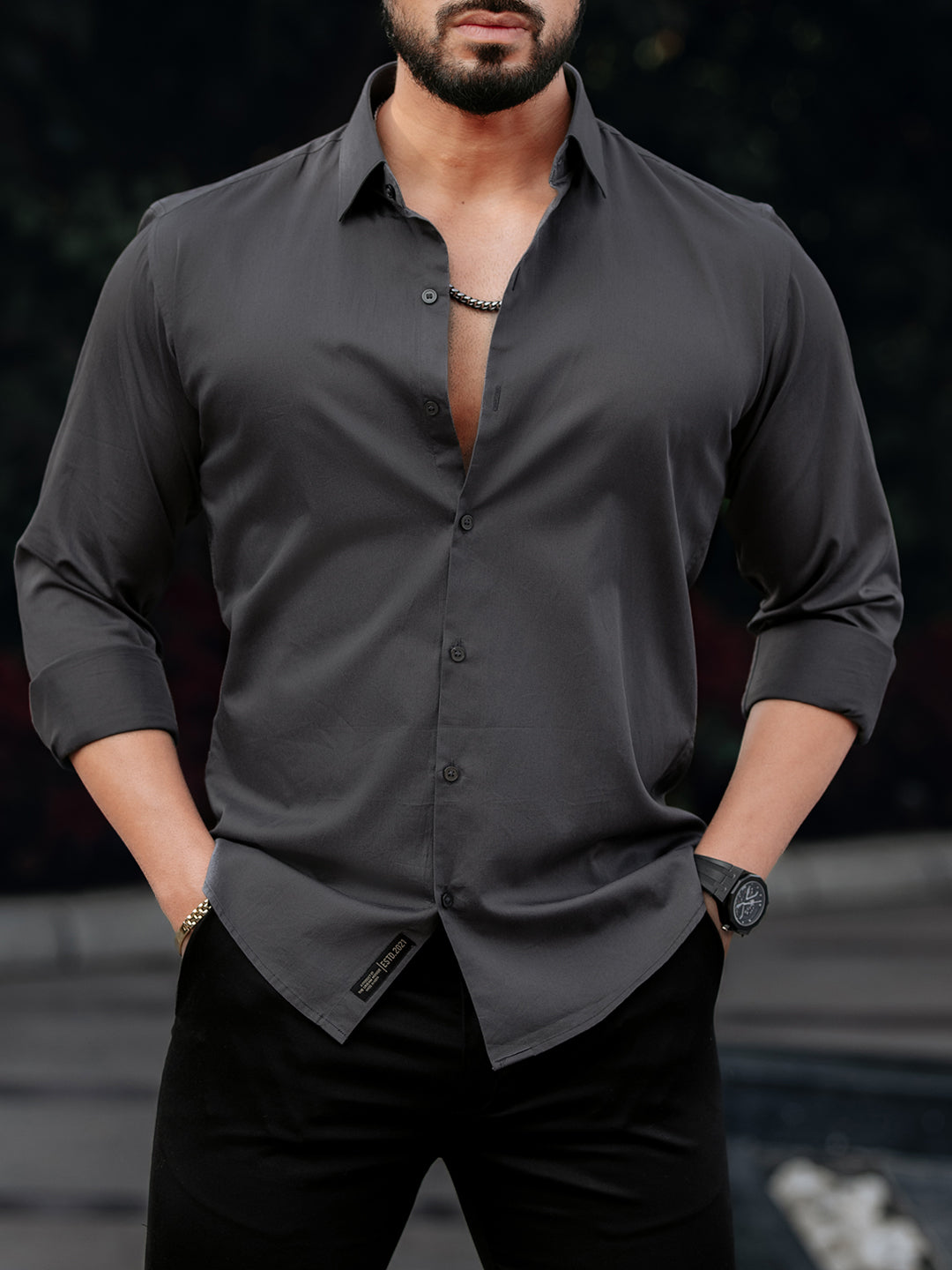 Grey Regular Solid Shirt