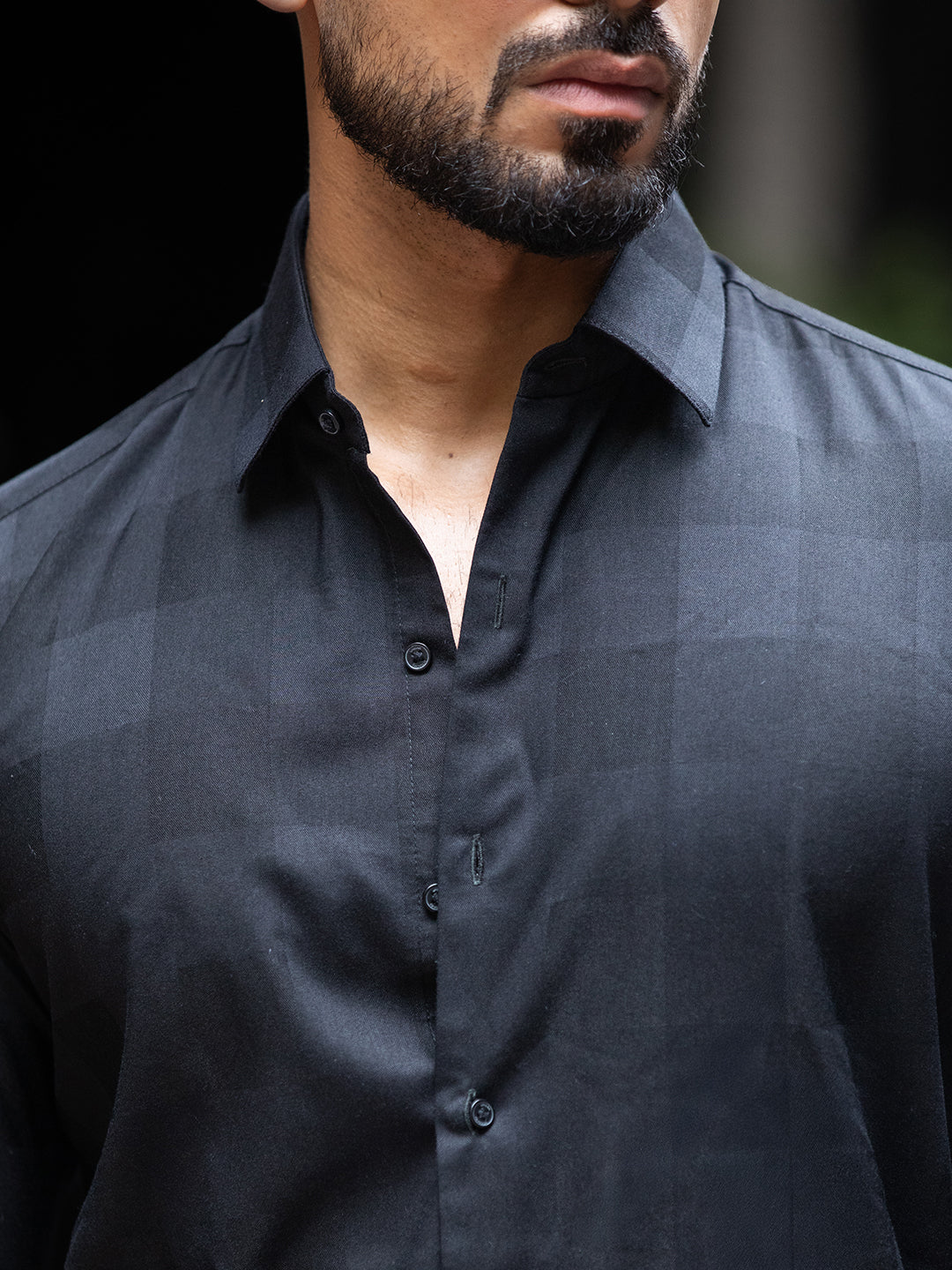 Black Micro Check Stretch Shirt