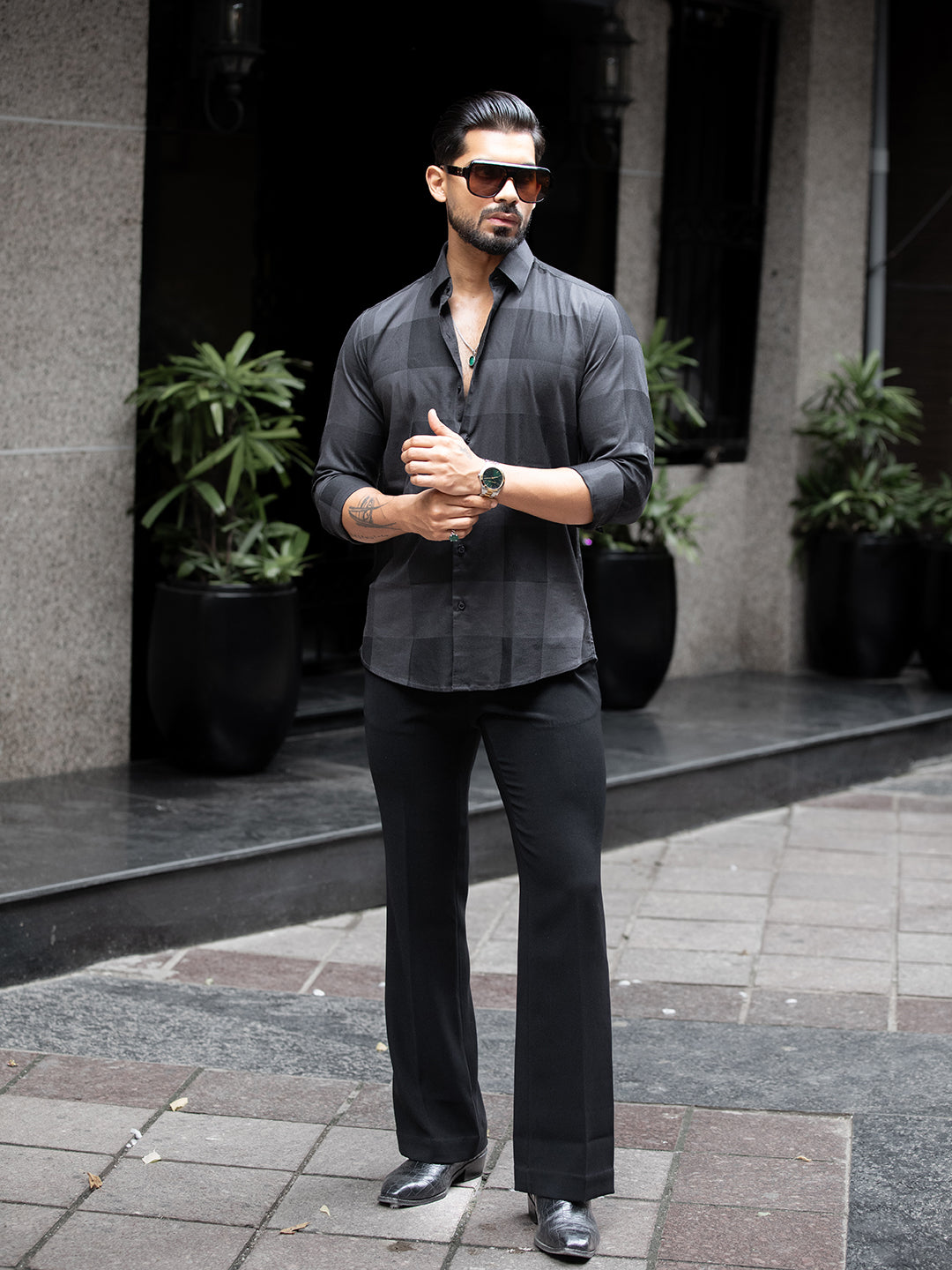 Grey Macro Check Shirt