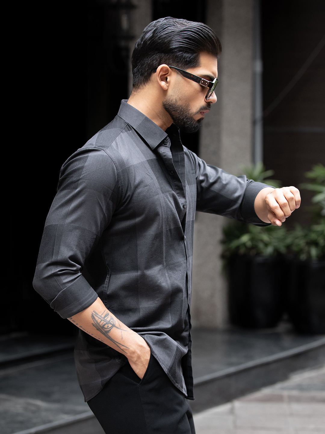 Grey Macro Check Shirt