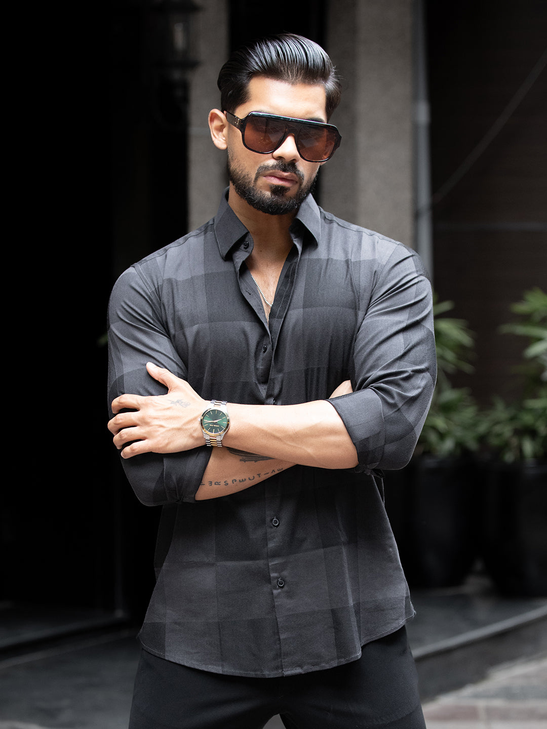 Grey Macro Check Shirt