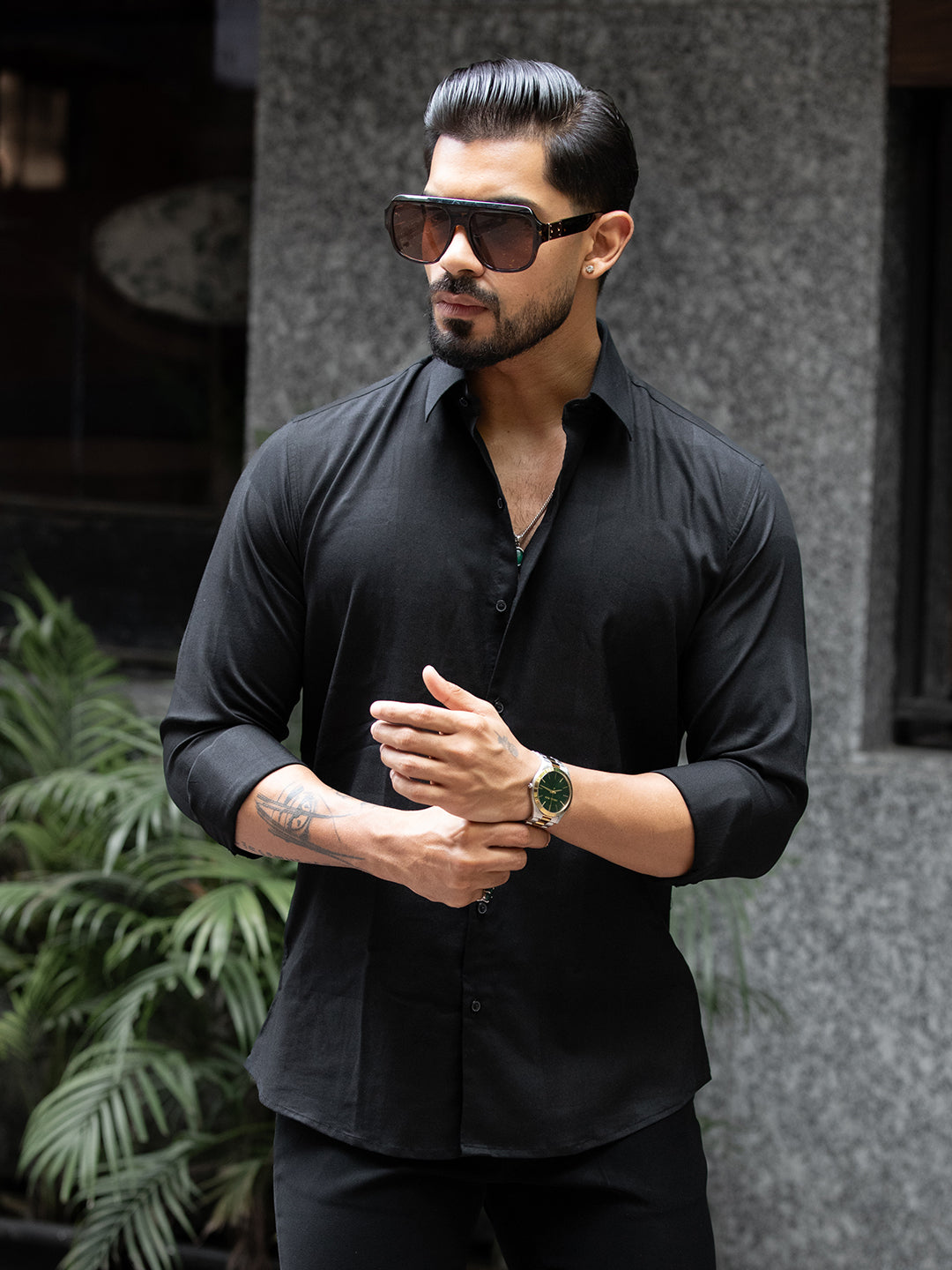 Black Macro Check Shirt