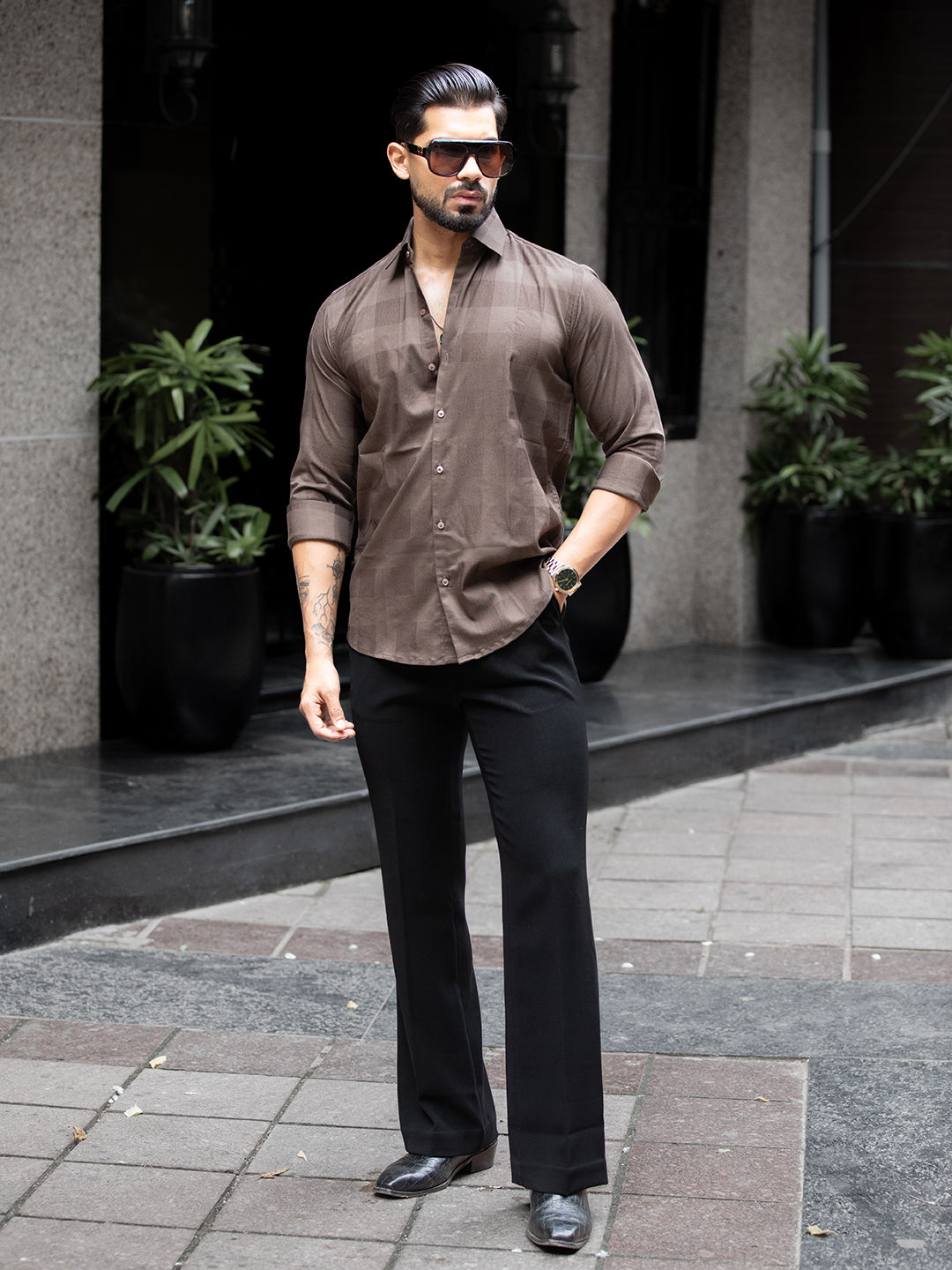 Brown Micro Check Shirt