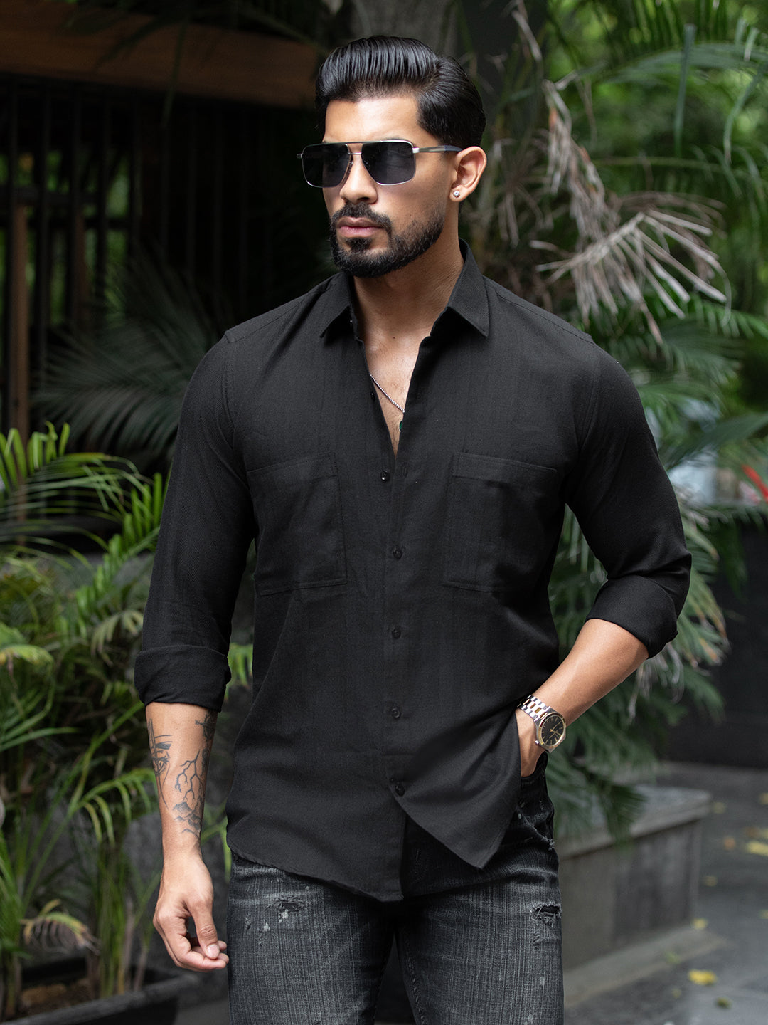 Black Cut Pocket Shirt