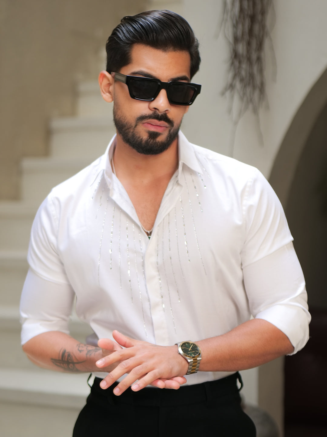 White Stone Patch Shirt