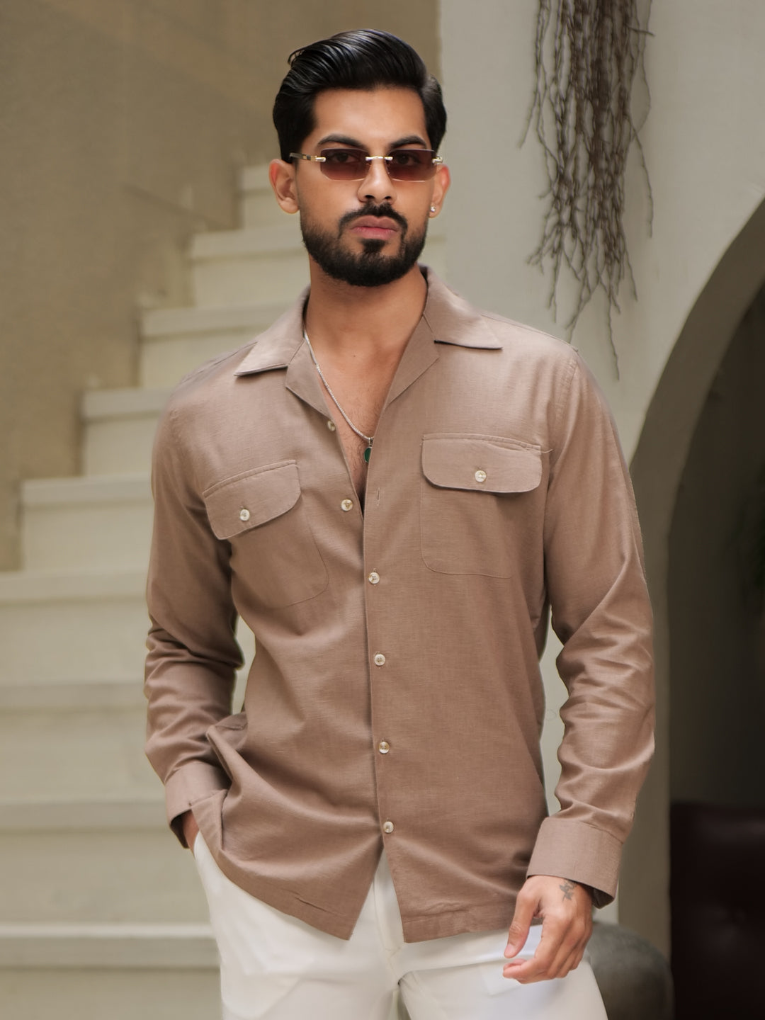 Brown Linen Utility Shirt