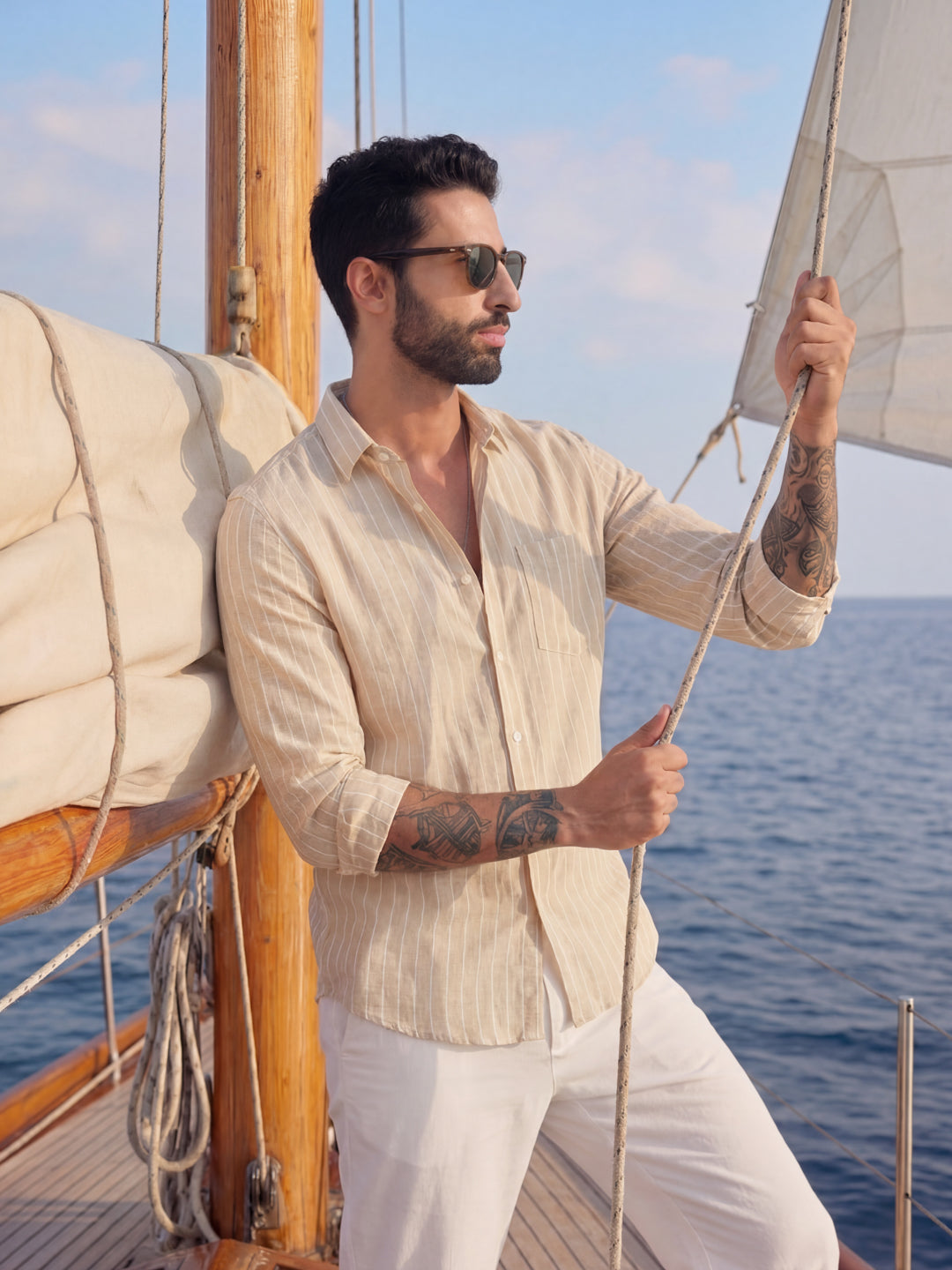 Brown Linen Stripe Shirt