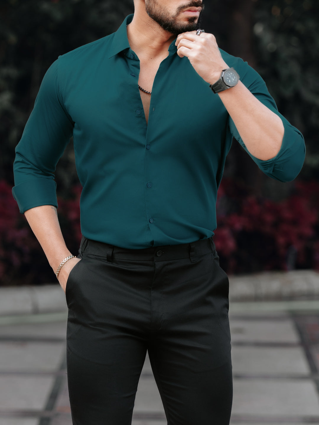 Classic Teal Cotton Satin Shirt