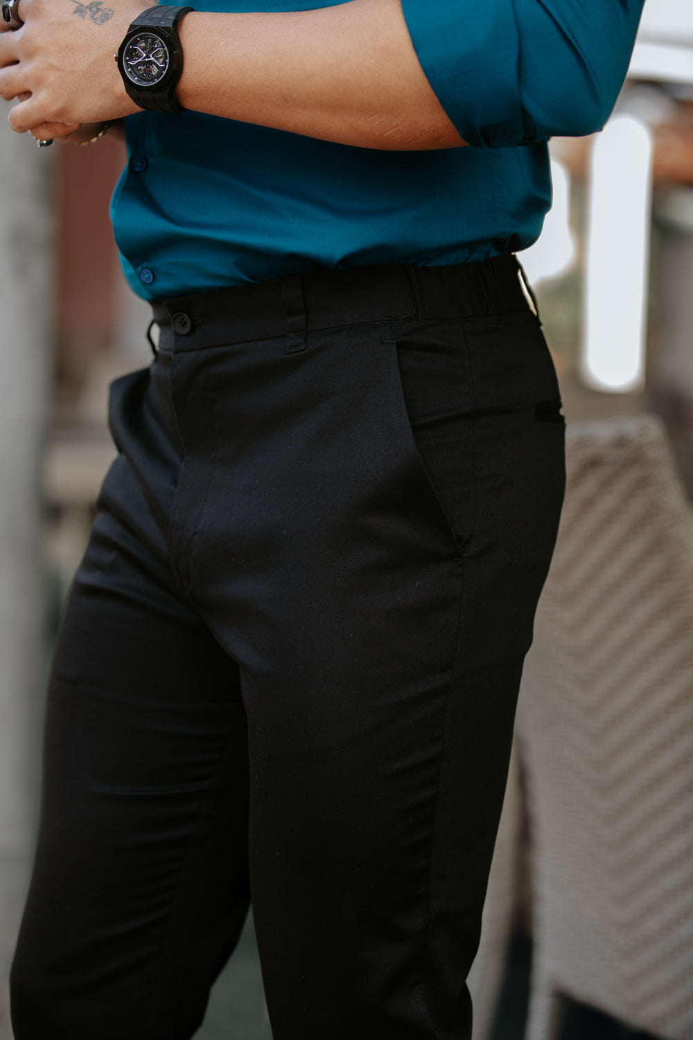 Black Cotton Chinos