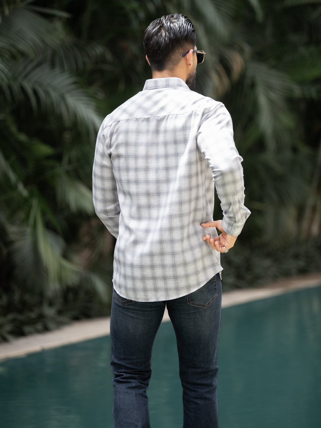 Grey Minimal Check Shirt