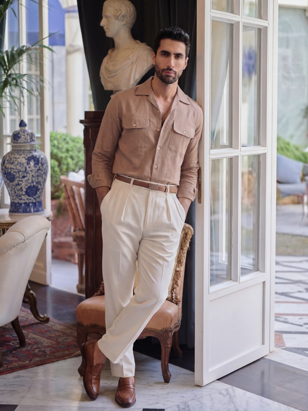 Brown Linen Utility Shirt