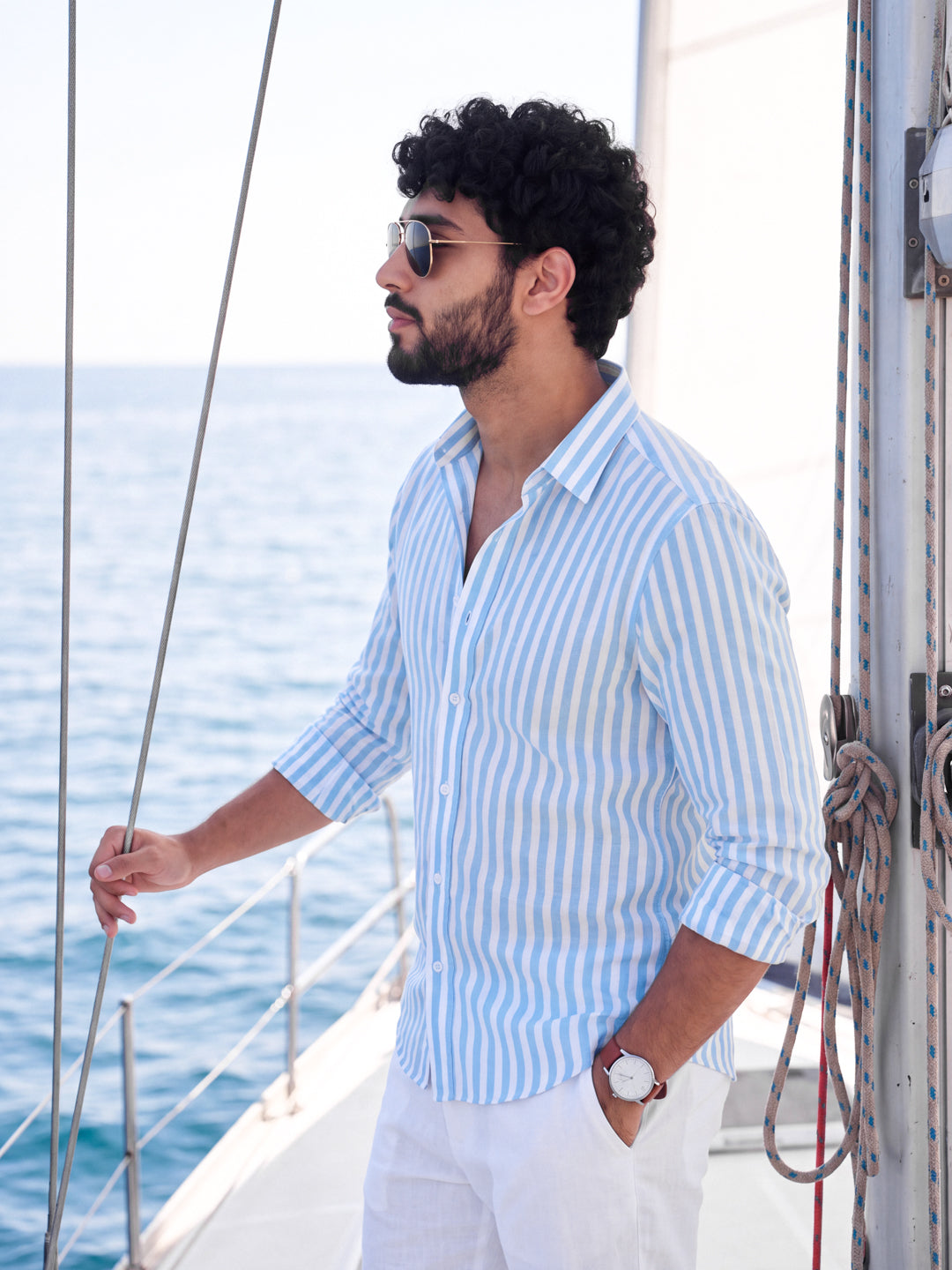 Skyblue linen stripe