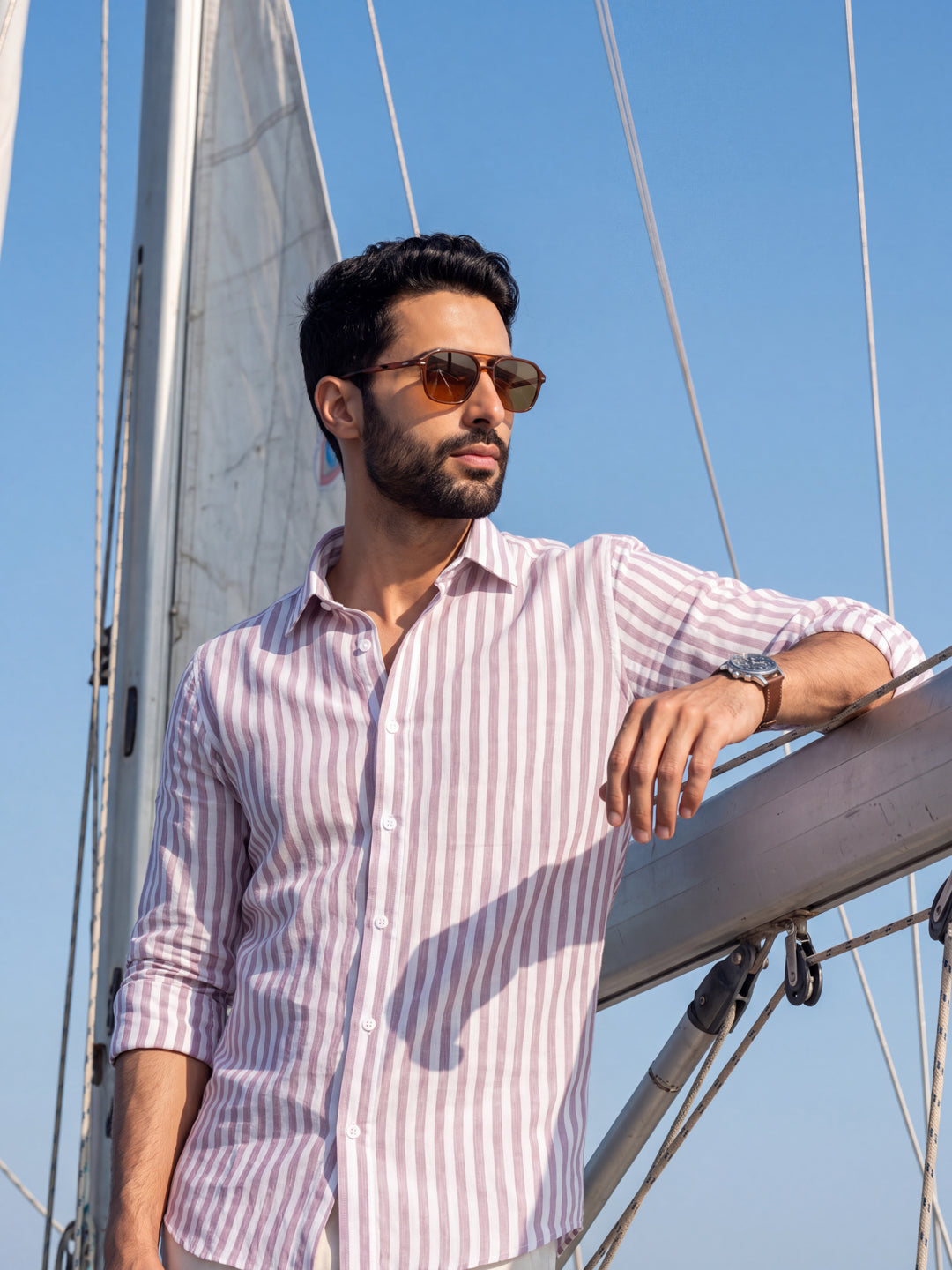 Orchid linen stripe