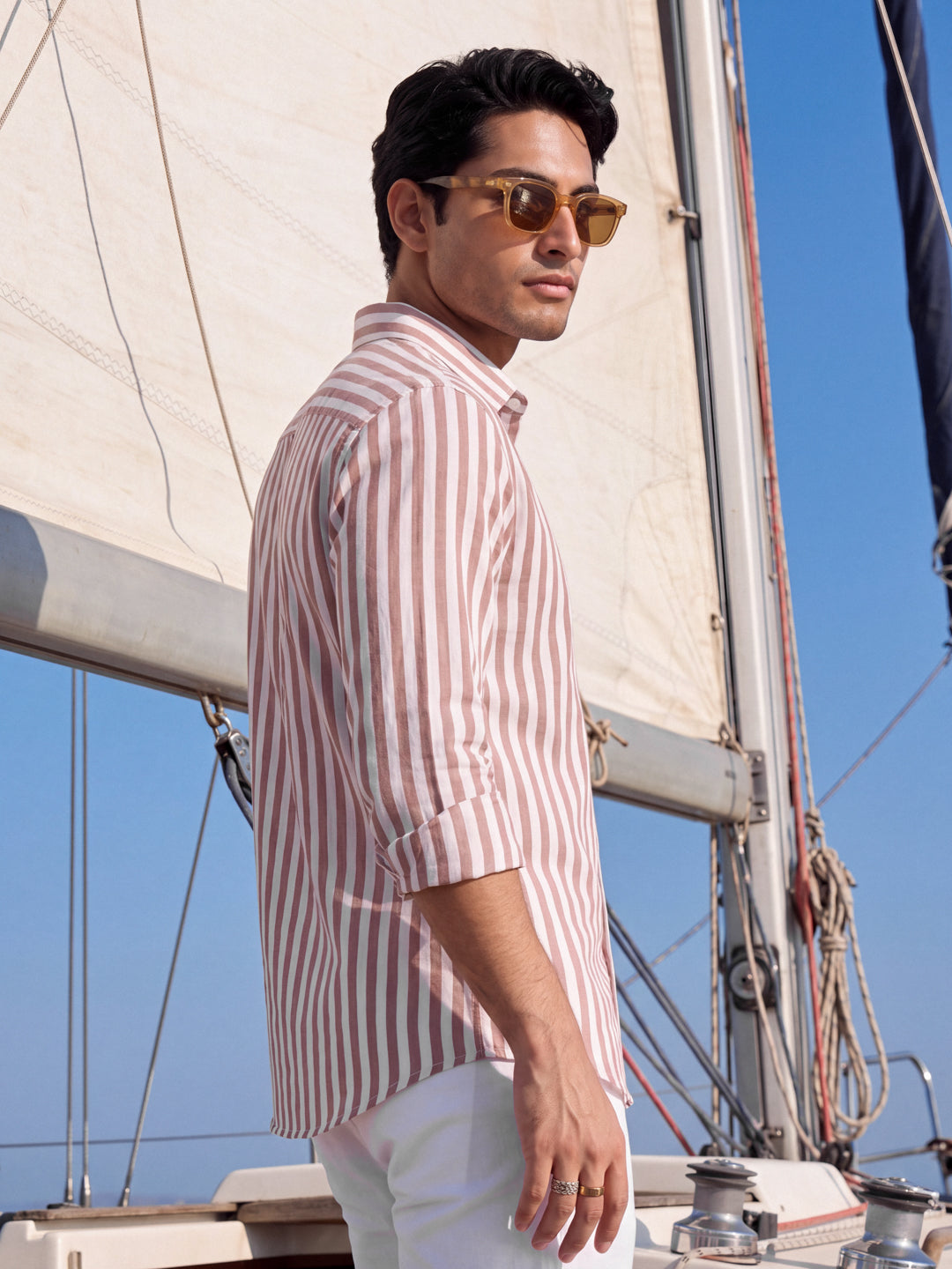 Camel linen stripe