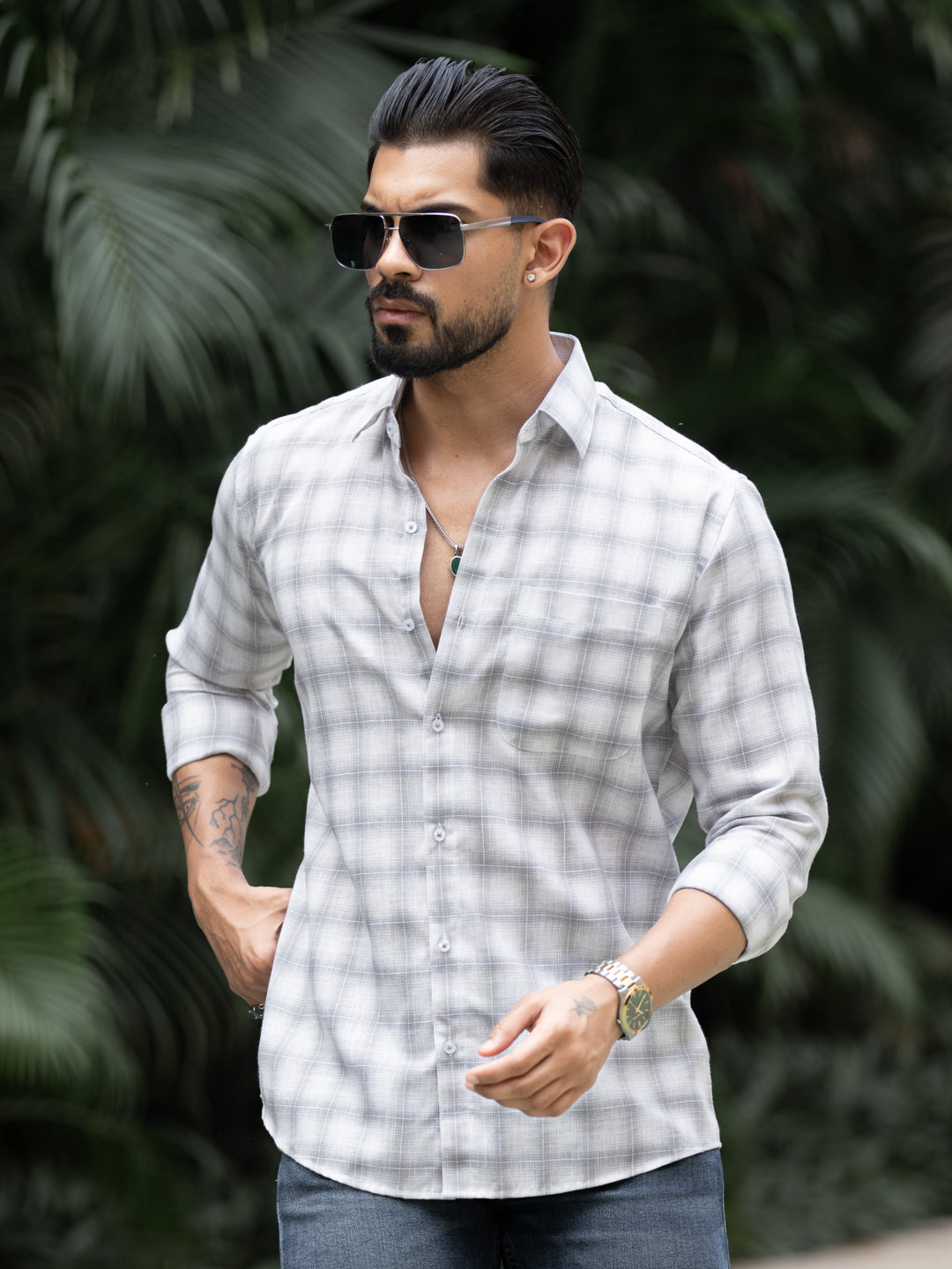 Grey Minimal Check Shirt