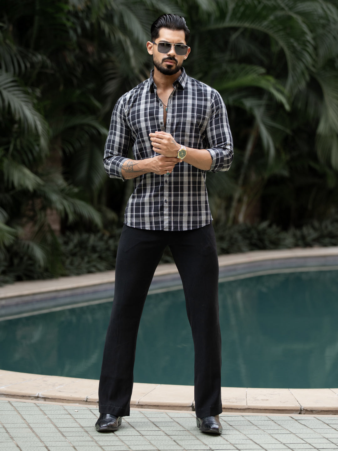 Black Plaid Check Shirt