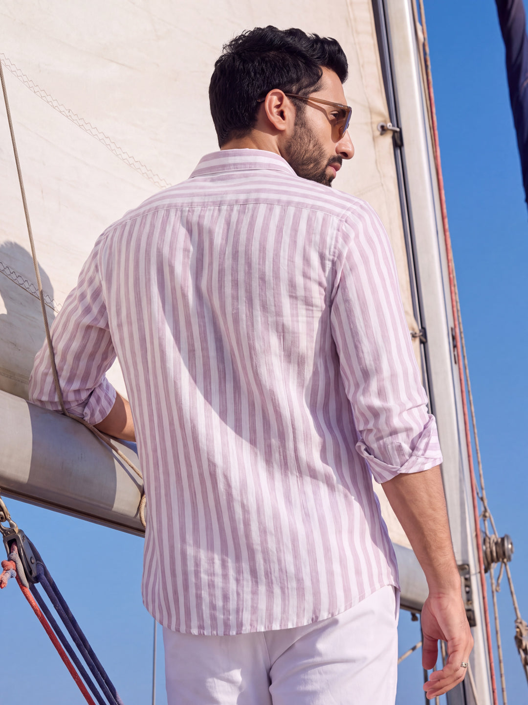 Orchid linen stripe
