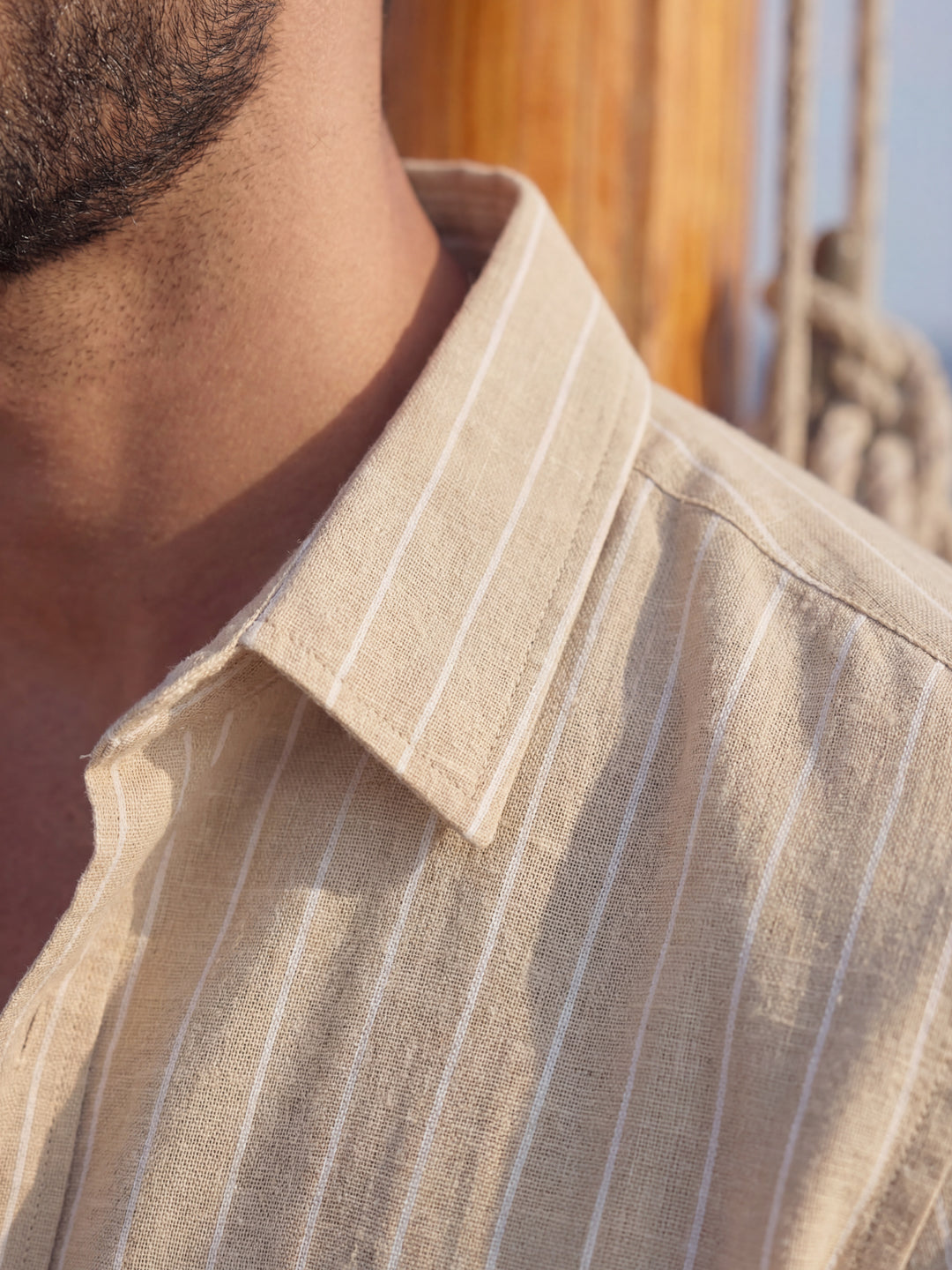 Brown Linen Stripe Shirt