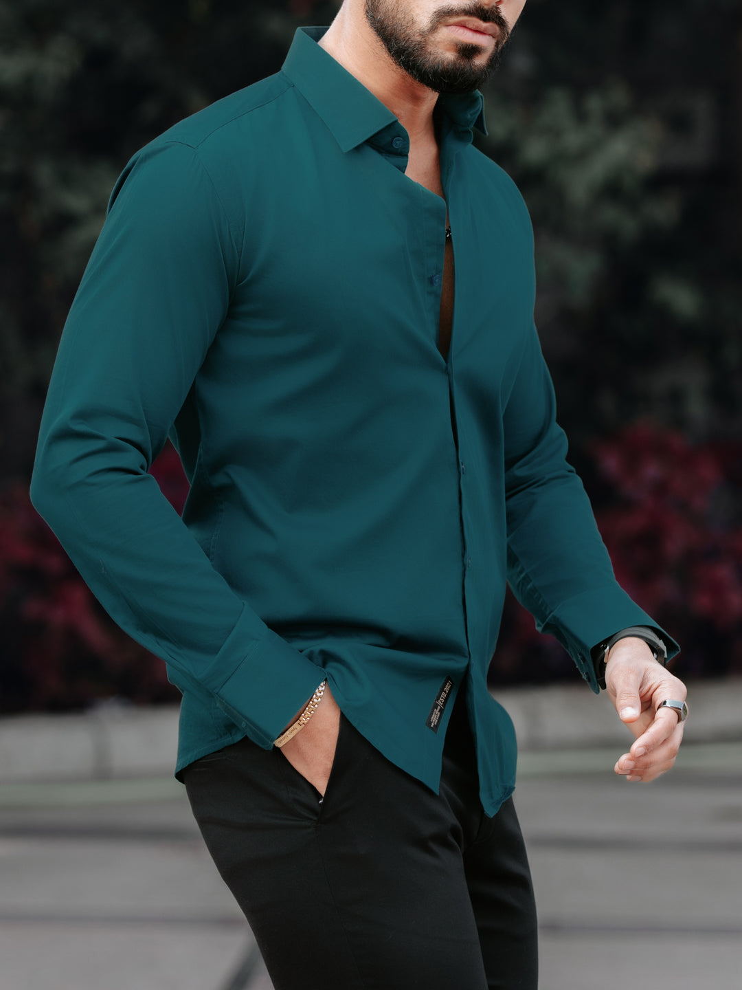 Classic Teal Cotton Satin Shirt