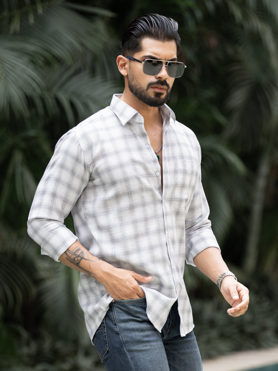 Grey Minimal Check Shirt