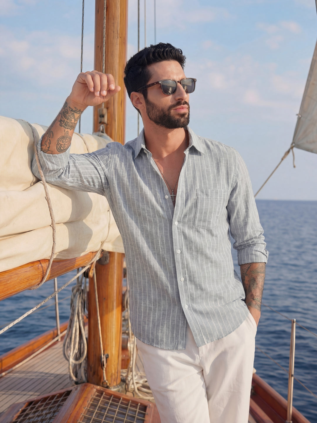 Grey Linen Stripe Shirt