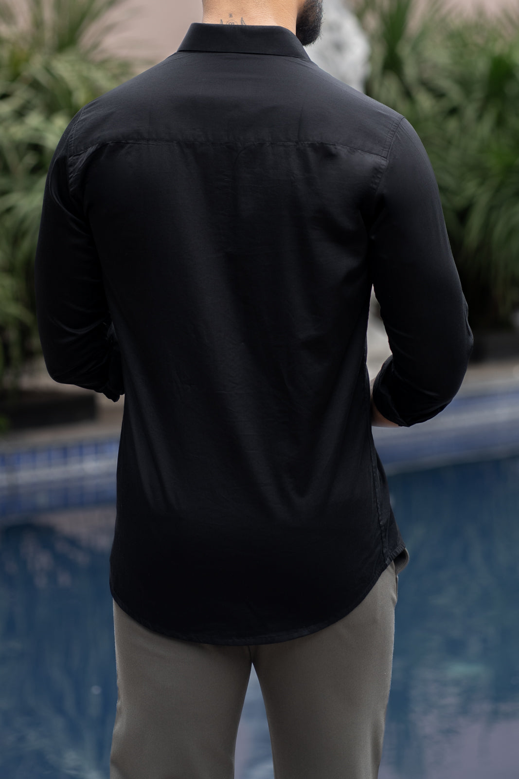 Classic Jet Black - Cotton Satin Shirt