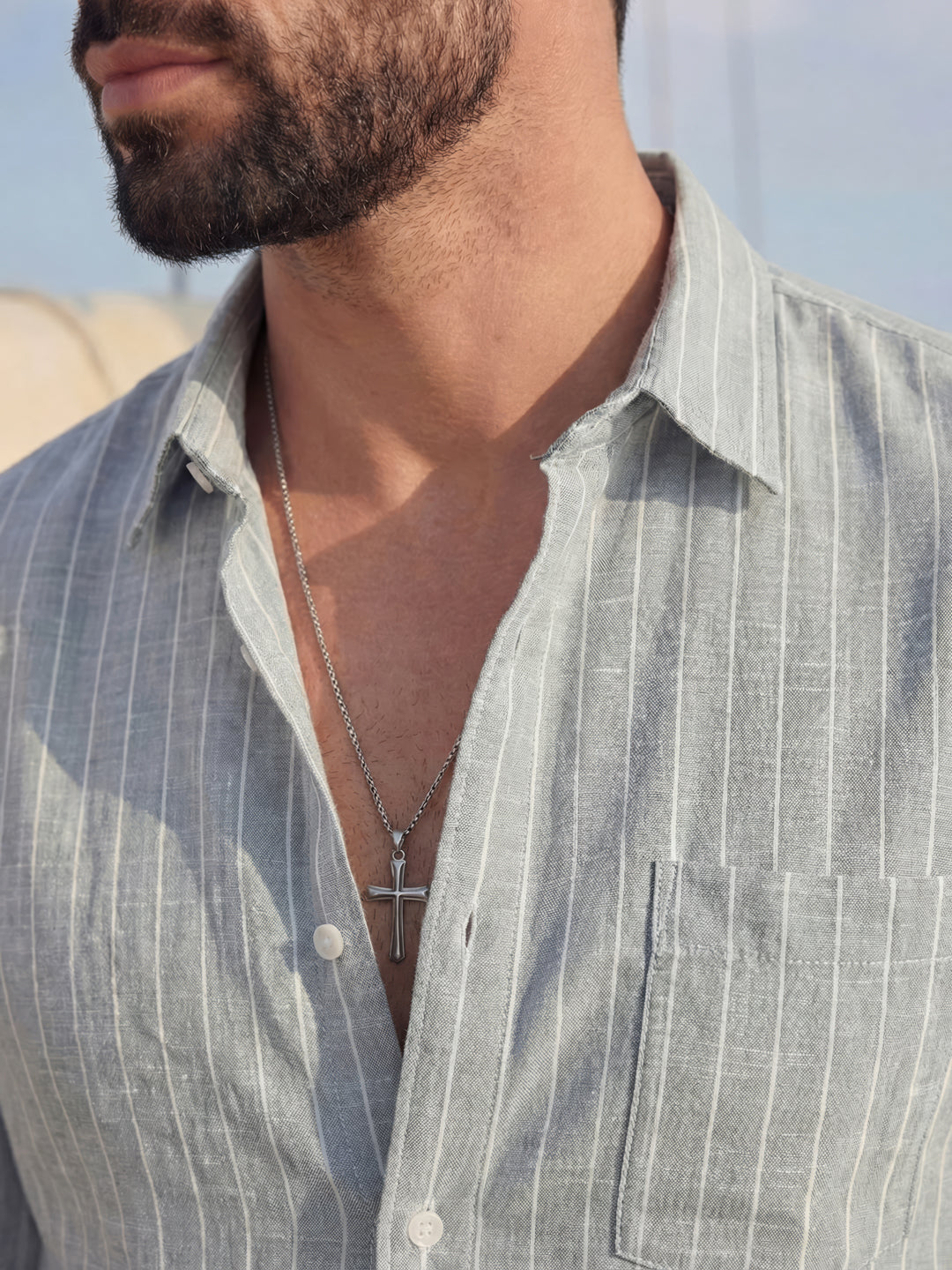 Grey Linen Stripe Shirt