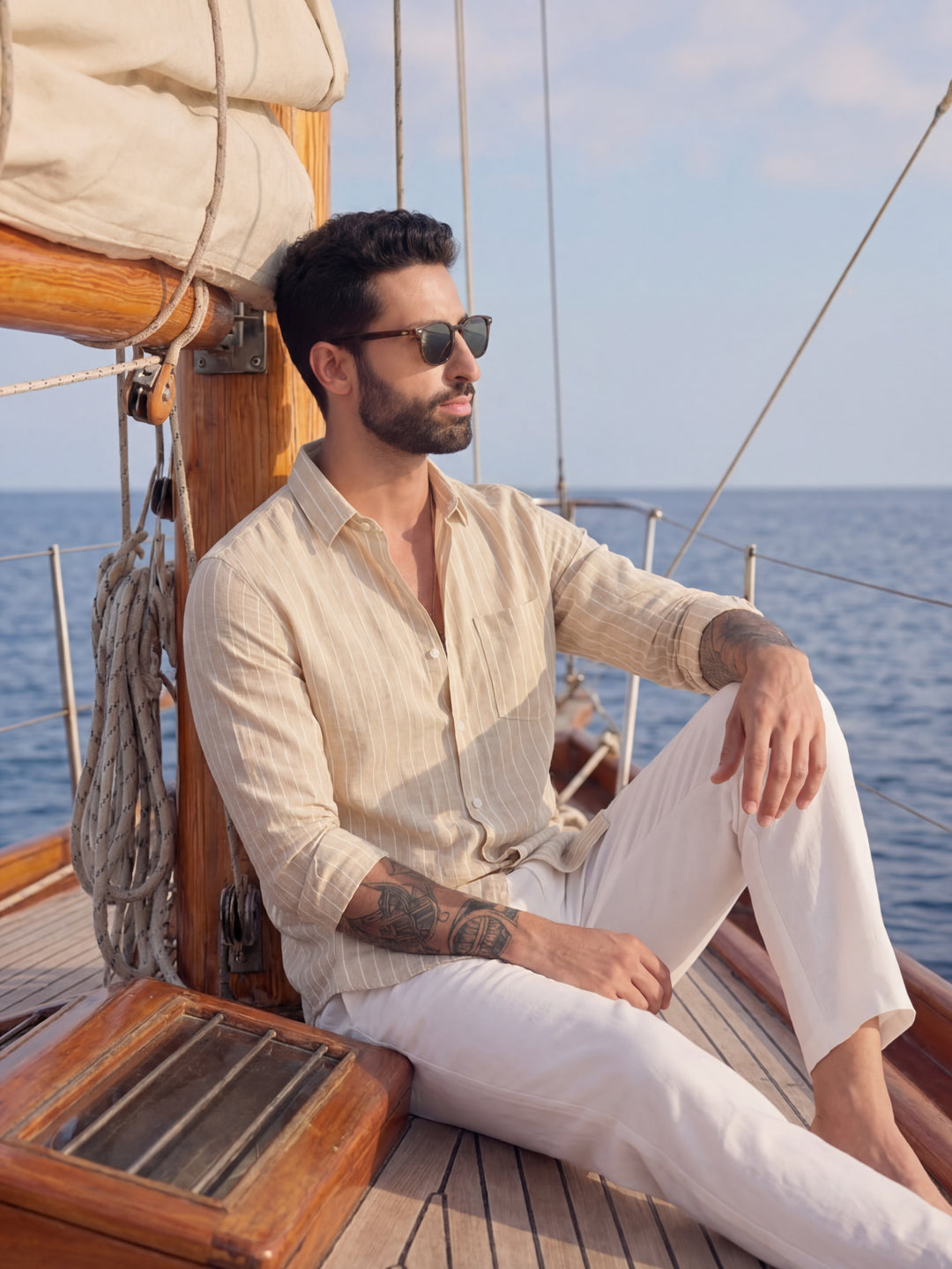 Brown Linen Stripe Shirt