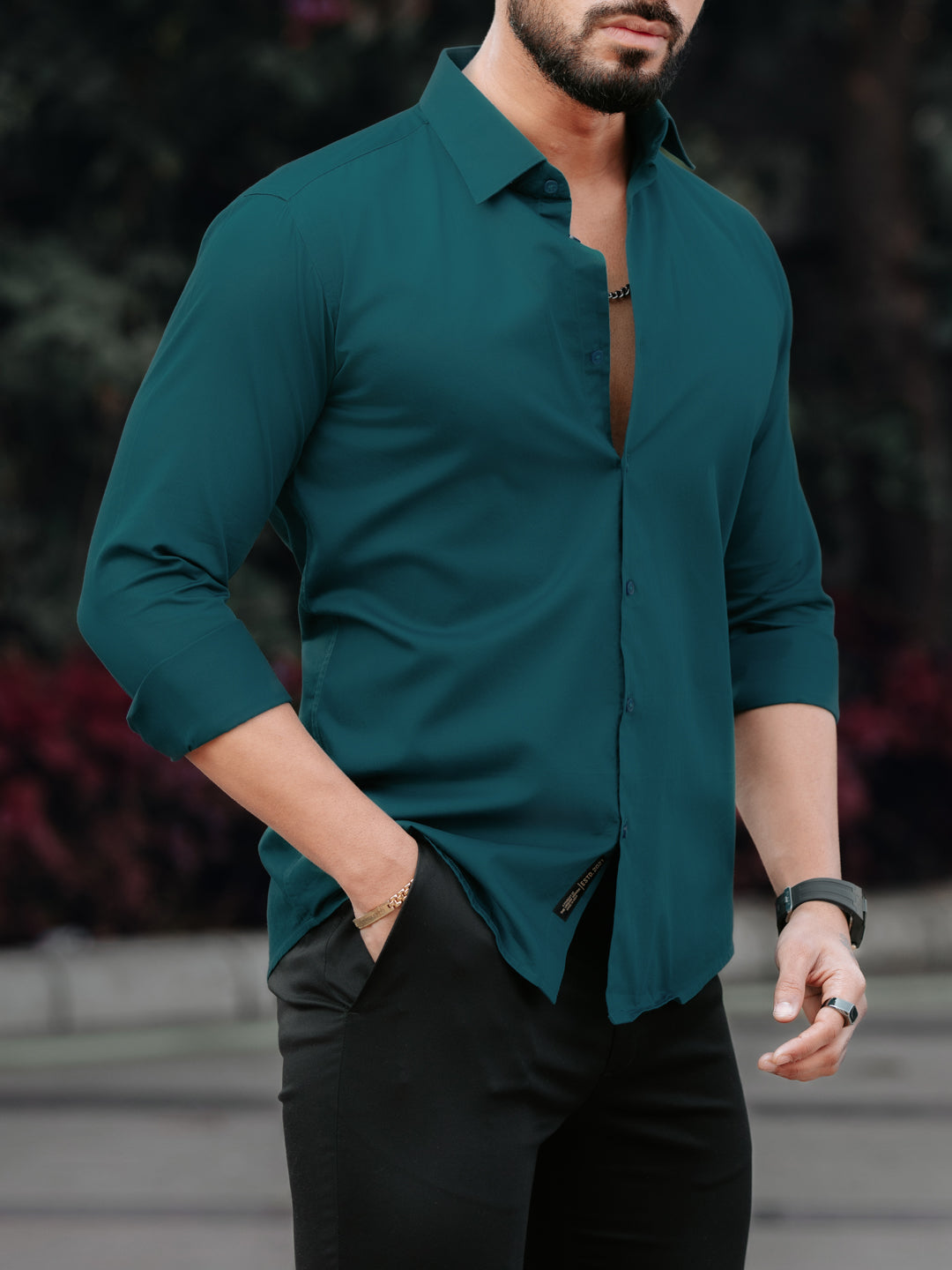 Classic Teal Cotton Satin Shirt