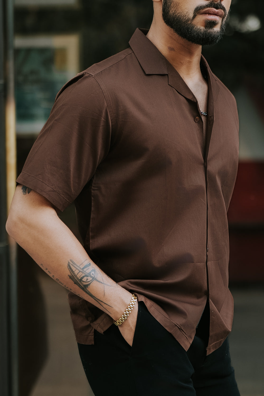 Oversized Cotton Shirt - Brown