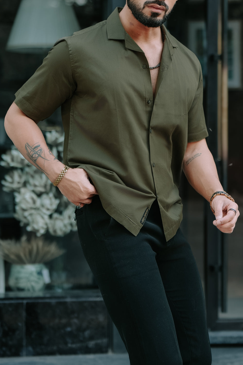Oversized Cotton Shirt - Pickle