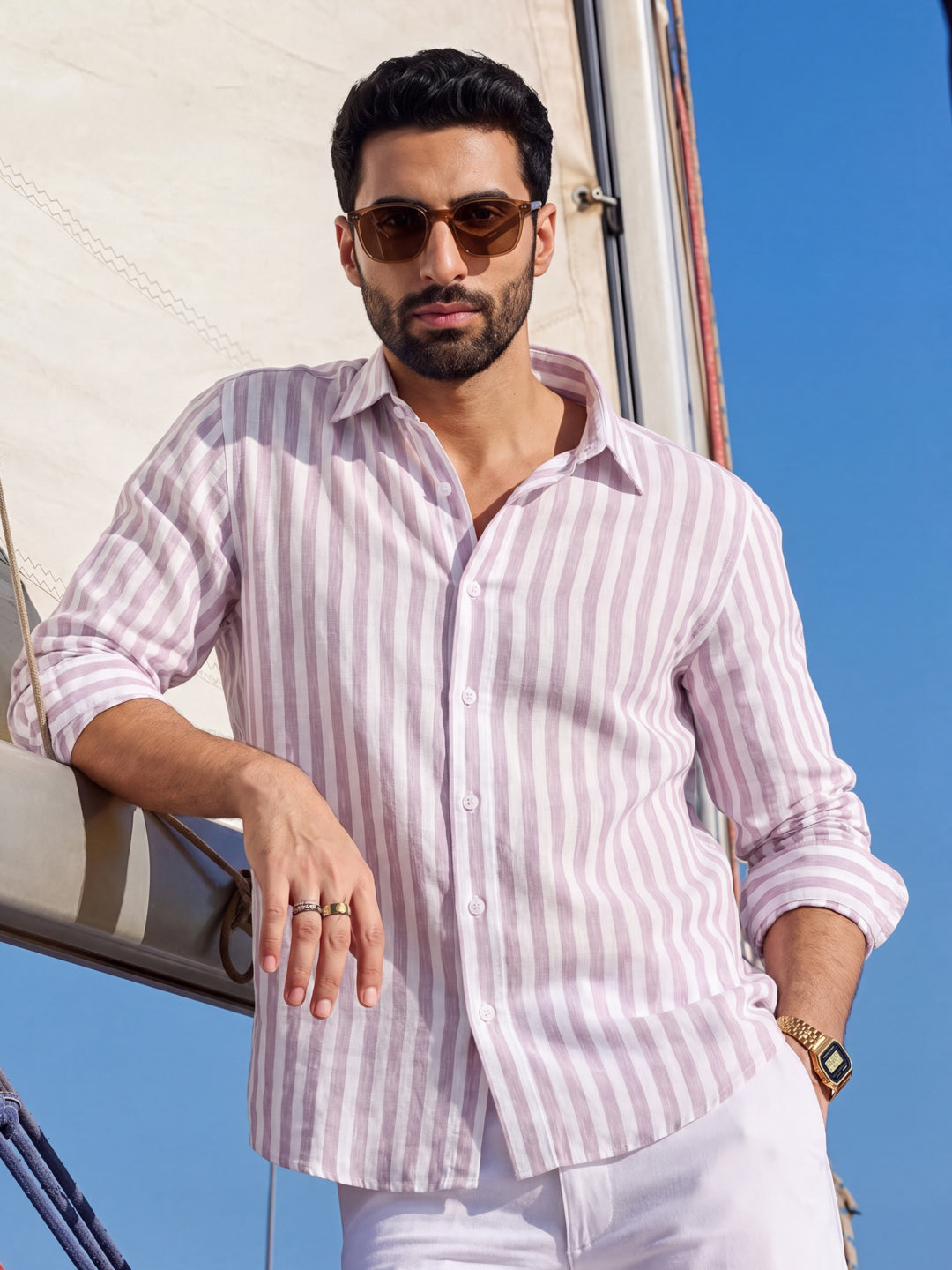 Orchid linen stripe