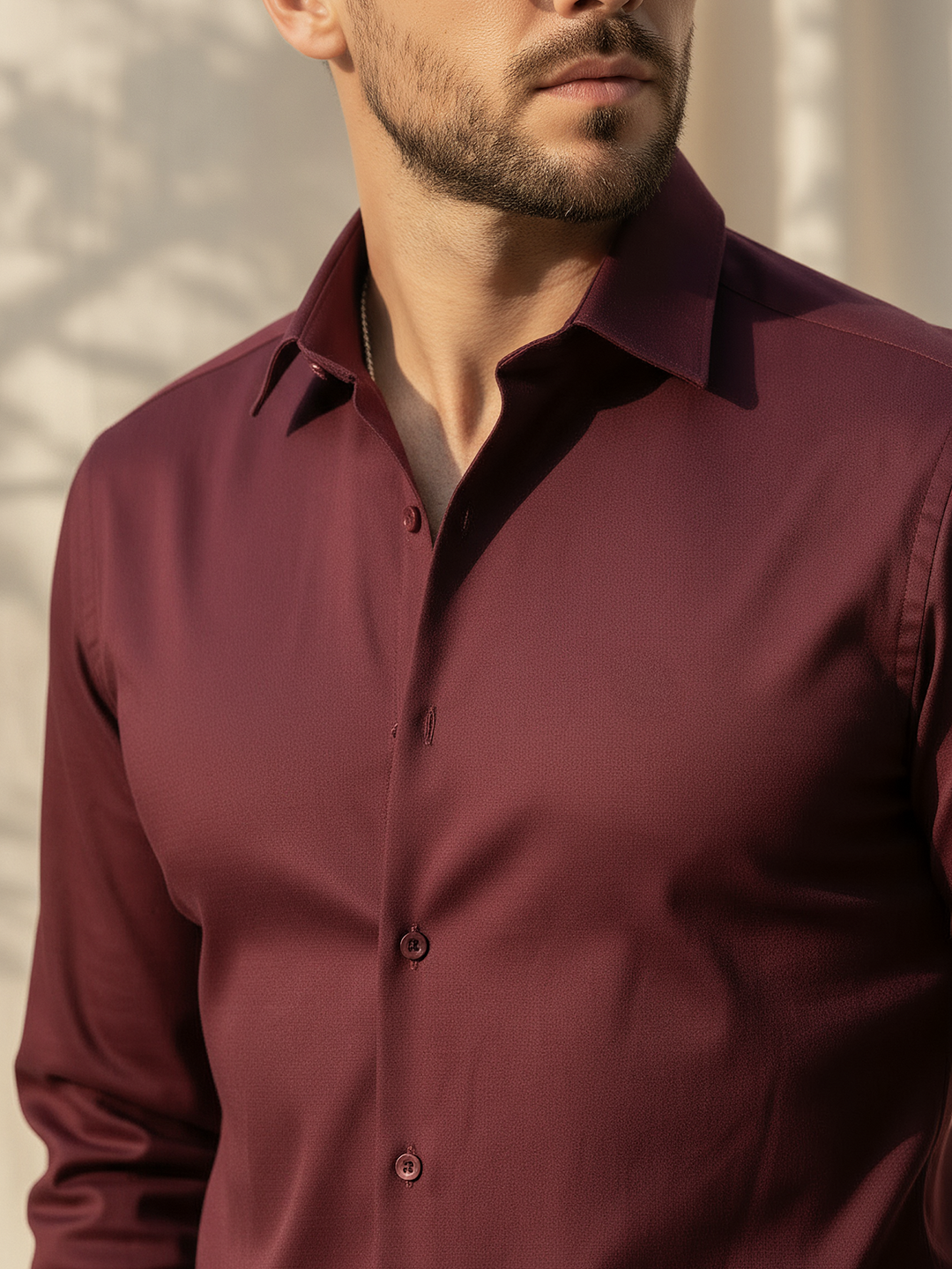 Wine Cotton Stretchable Shirt
