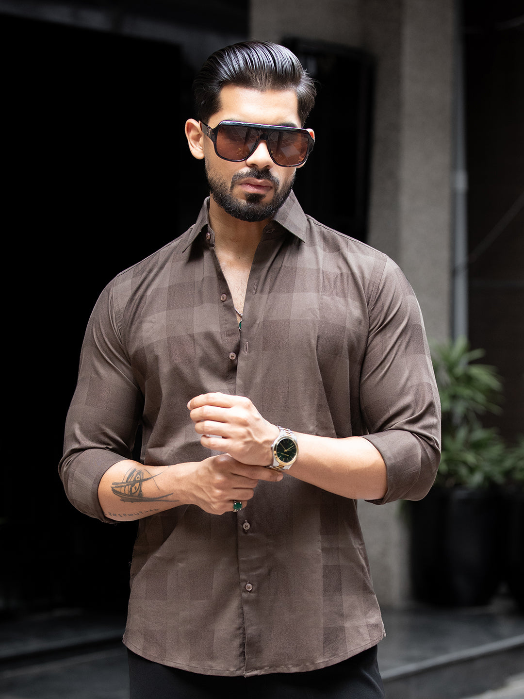 Brown Micro Check Shirt