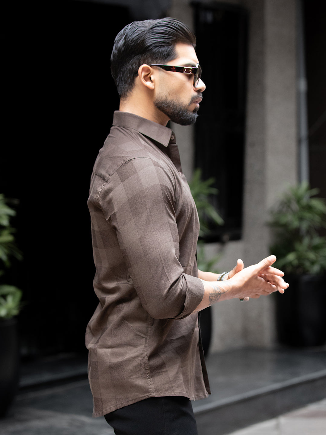 Brown Micro Check Shirt