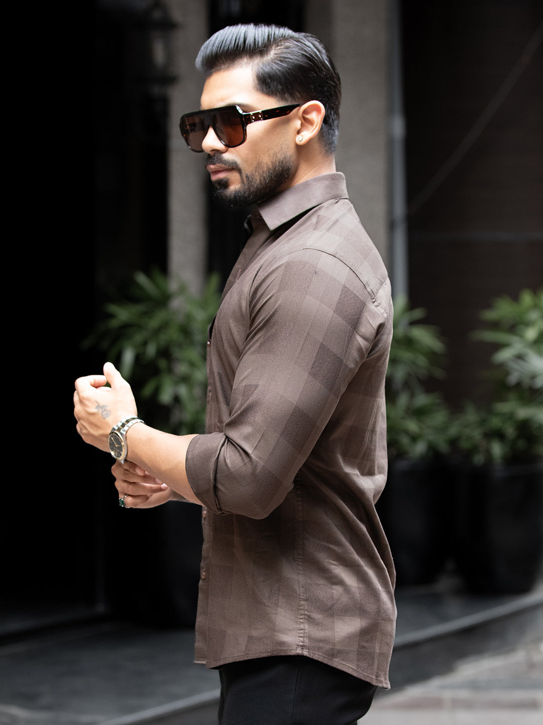 Brown Micro Check Shirt