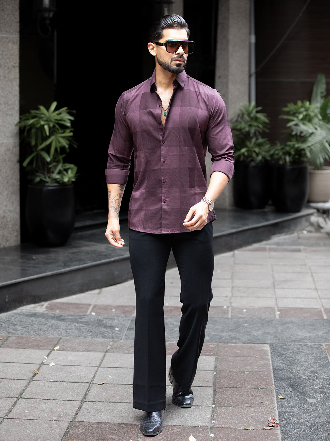 Maroon Macro Check Shirt