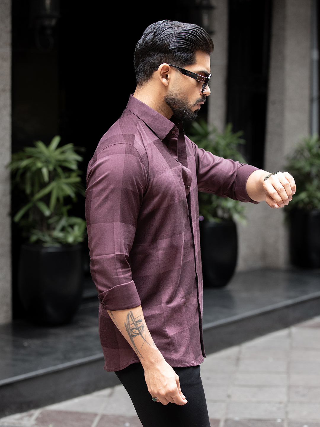 Maroon Macro Check Shirt