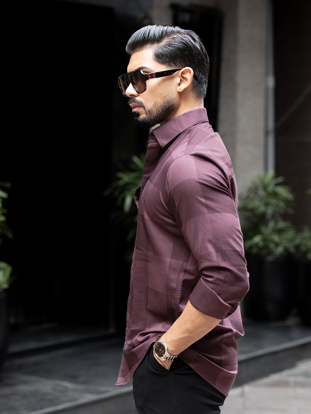 Maroon Macro Check Shirt