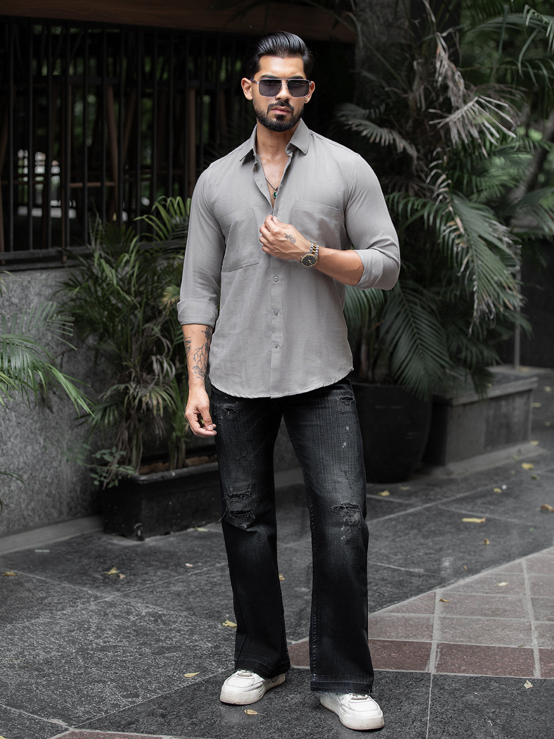 Grey Cut Pocket Shirt