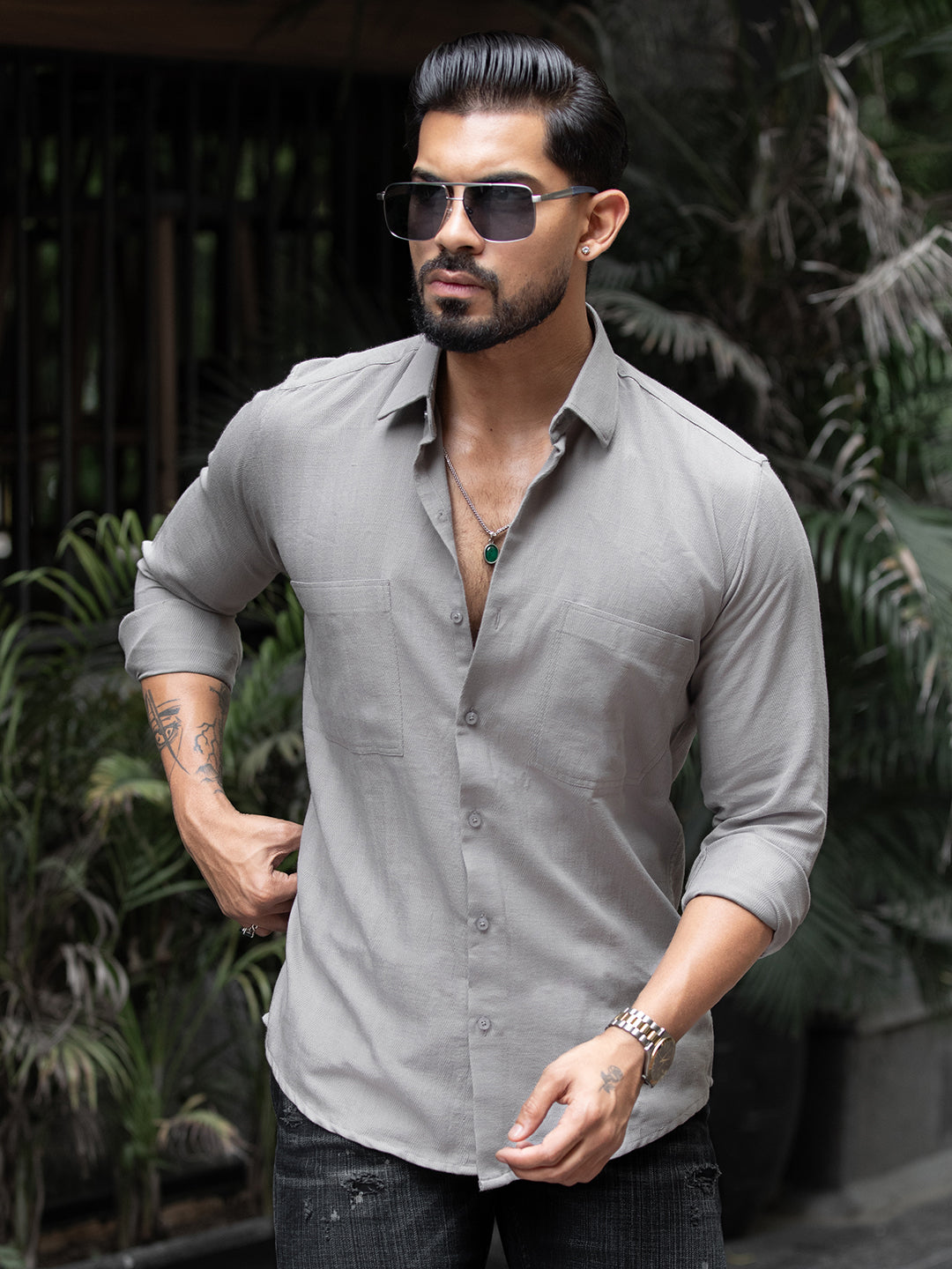 Grey Cut Pocket Shirt