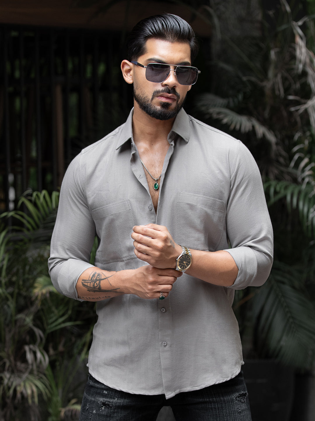 Grey Cut Pocket Shirt