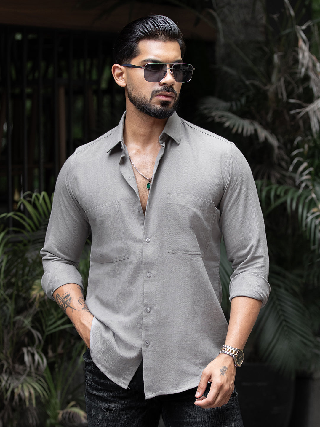 Grey Cut Pocket Shirt