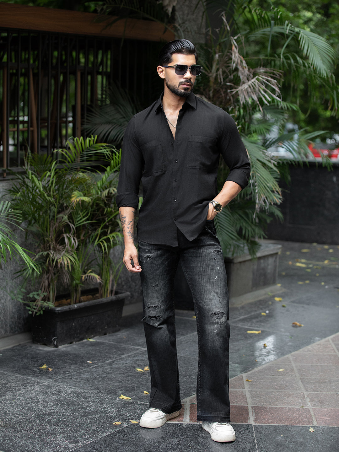 Black Cut Pocket Shirt