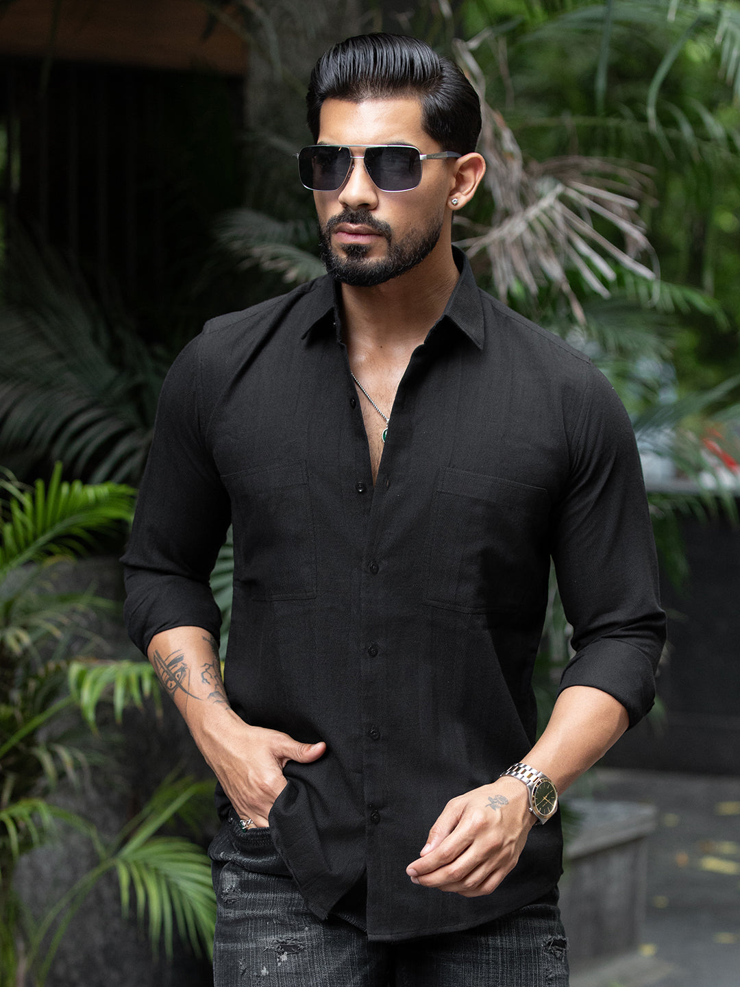 Black Cut Pocket Shirt