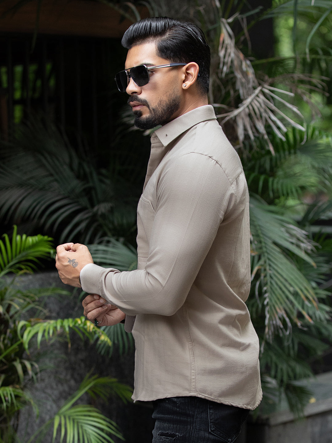 Beige Cut Pocket Shirt