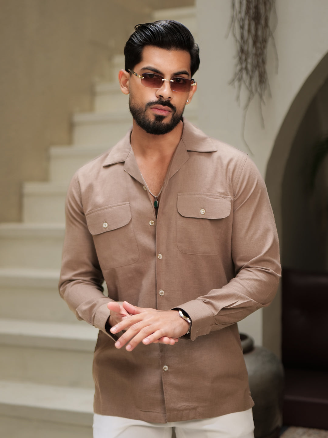 Brown Linen Utility Shirt