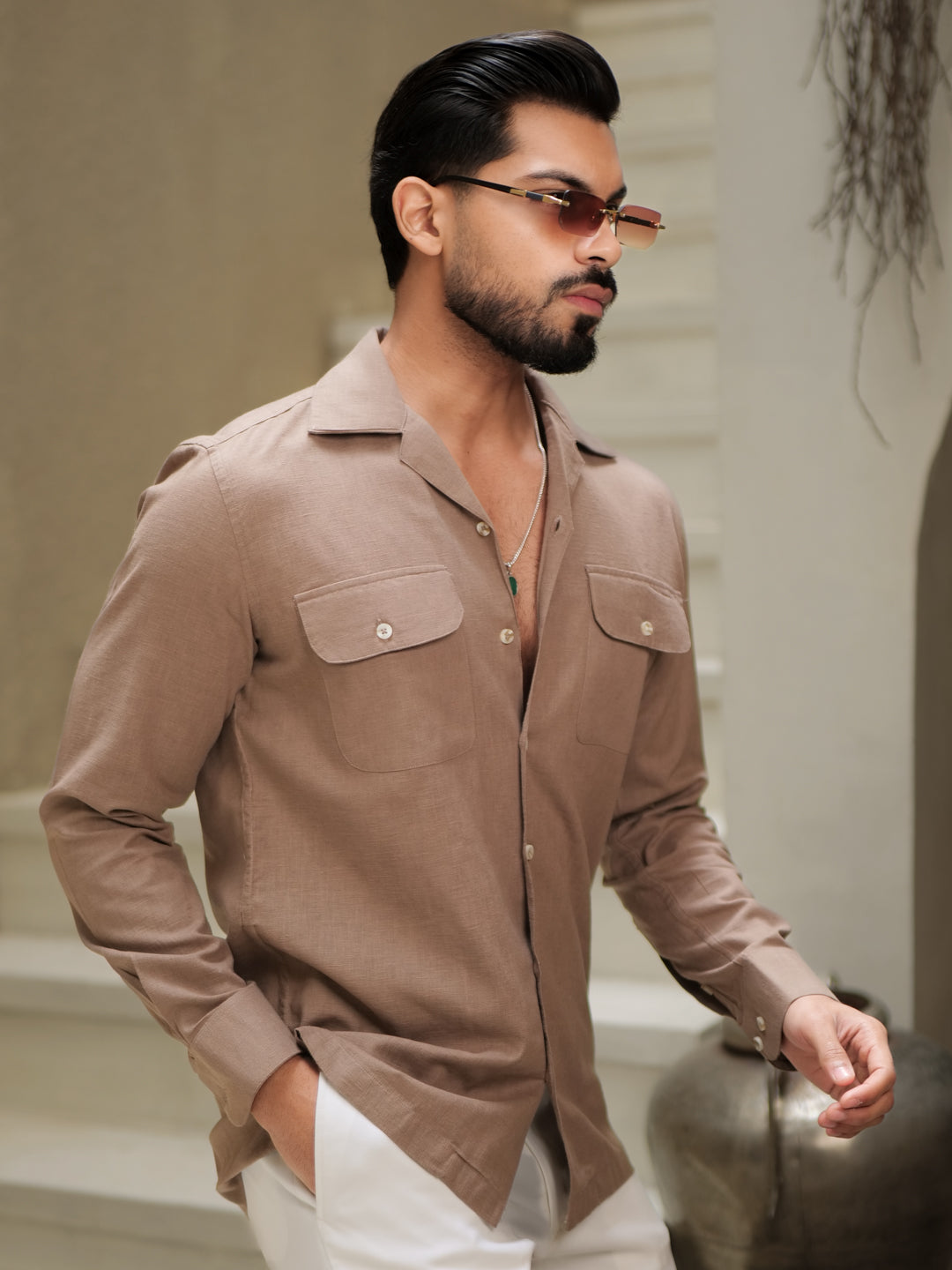 Brown Linen Utility Shirt