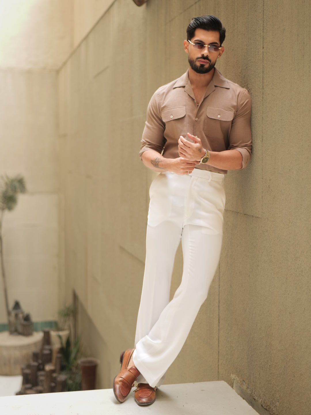 Brown Linen Utility Shirt