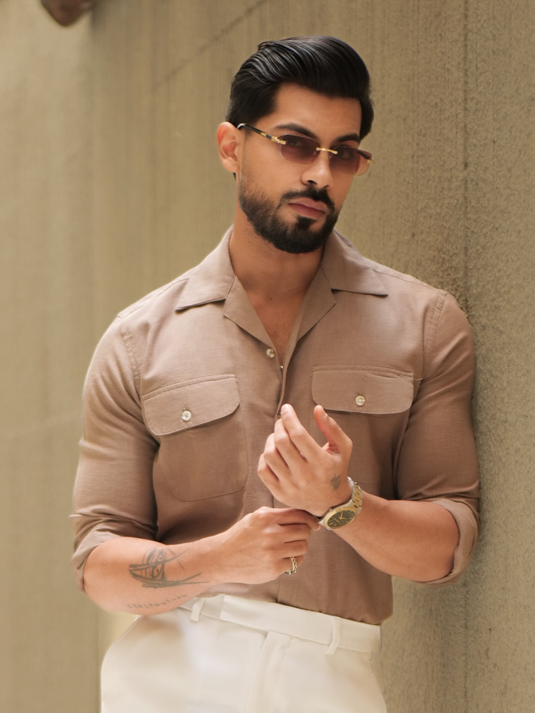 Brown Linen Utility Shirt